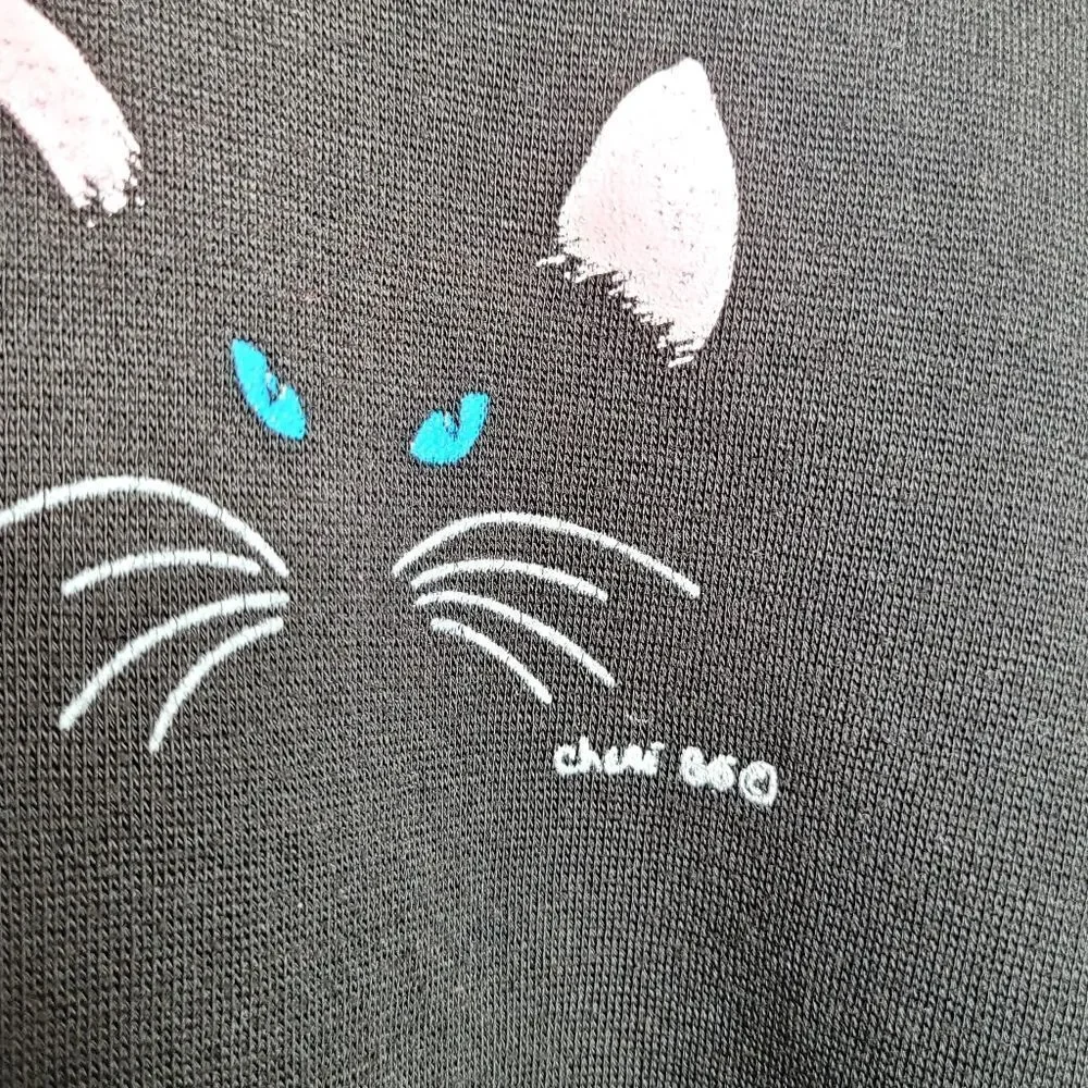 Vintage‎ 80s Acton Cat Face Printed Sweatshirt Size Large